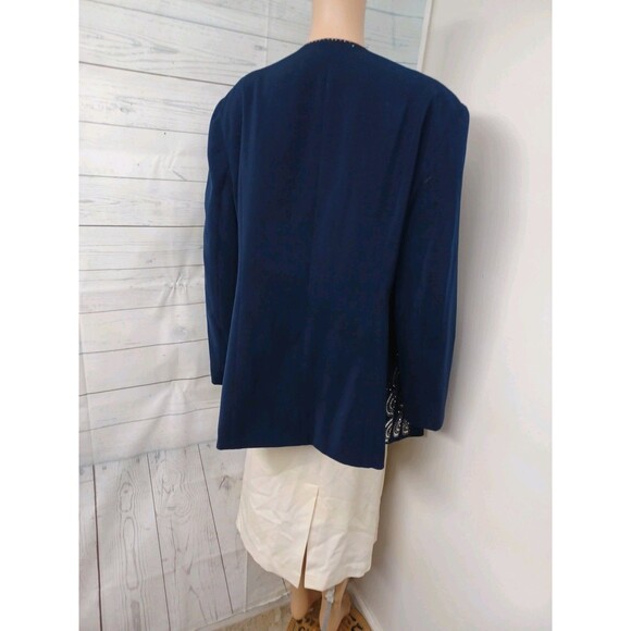 St Anthony / R#87388 Skirt Suit Set Jacket Navyblue Ivory Embellished Sz 18 - Picture 4 of 6